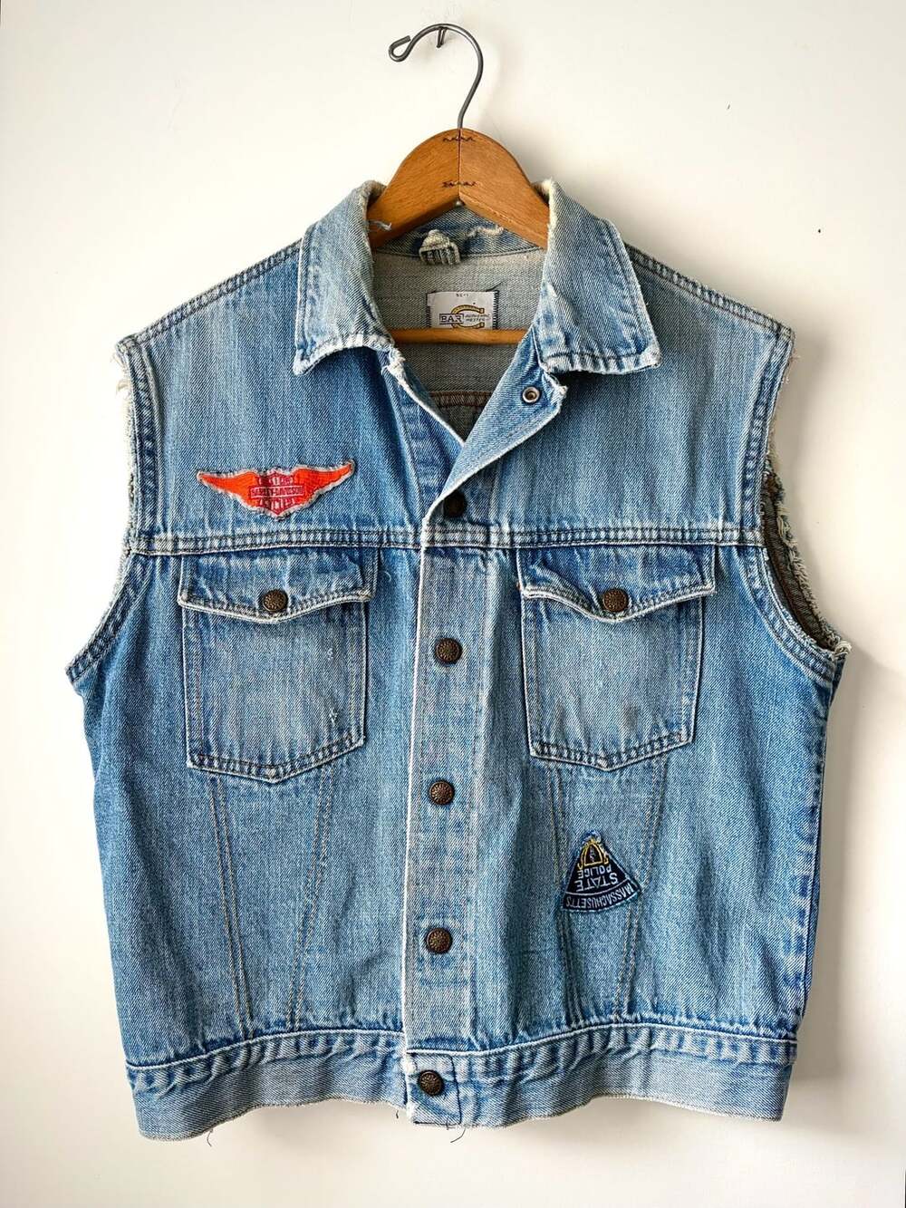 Bar C Authentic Western 1980s Denim Jacket Blue Wash Distressed Harley Davidson